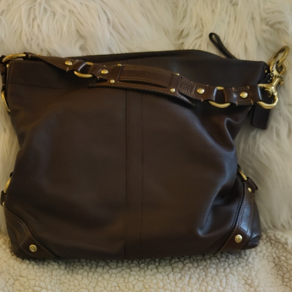 Coach Dark Oxblood  Leather Shoulder Bag with Gold Accents